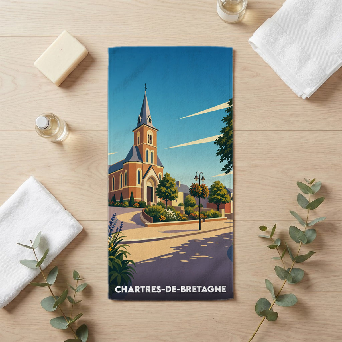 Serviette de bain 30 cm x 60 cm souvenir de Chartres-de-Bretagne