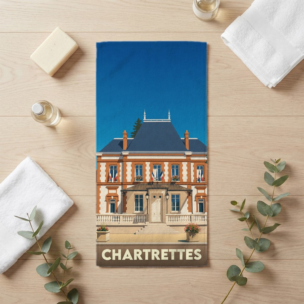 Serviette de bain 30 cm x 60 cm souvenir de Chartrettes