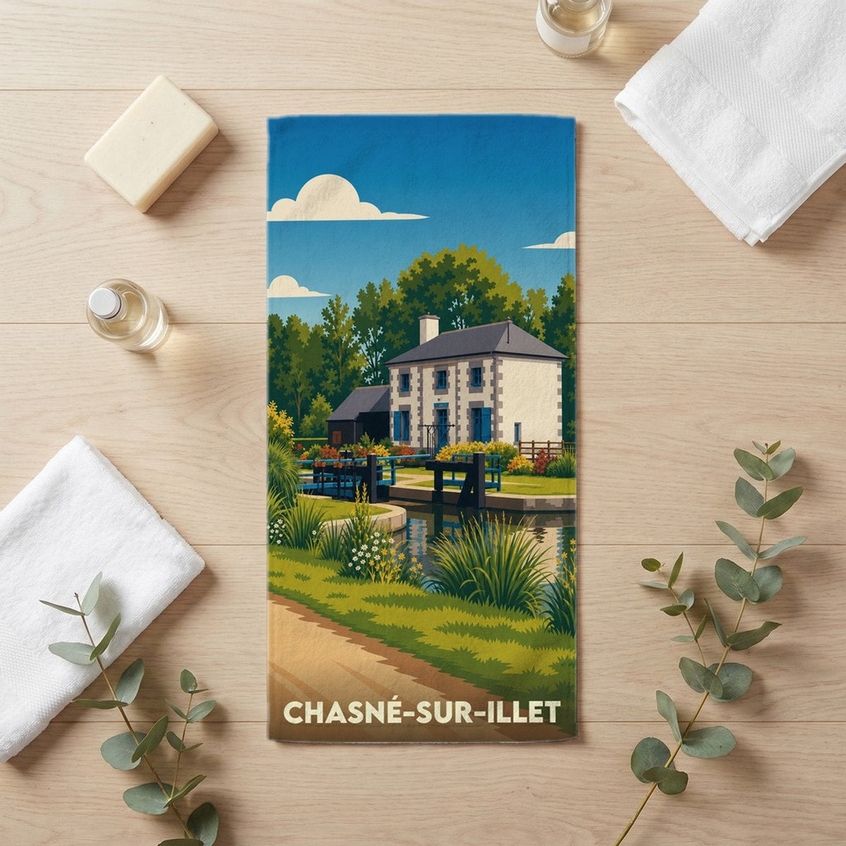 Serviette de bain 30 cm x 60 cm souvenir de Chasné-sur-Illet