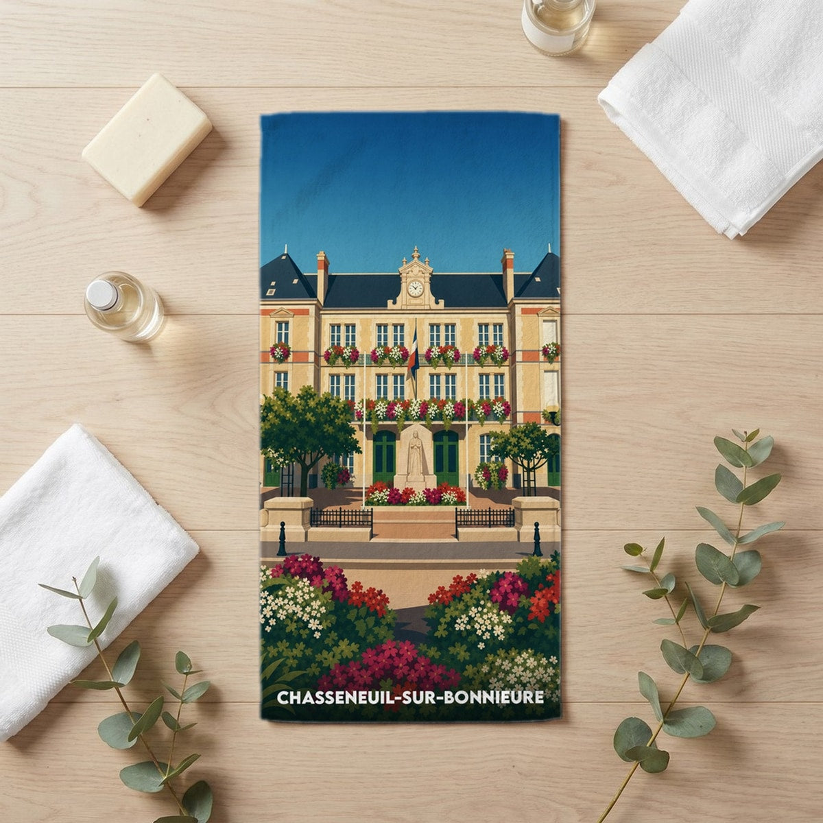 Serviette de bain 30 cm x 60 cm souvenir de Chasseneuil-sur-Bonnieure