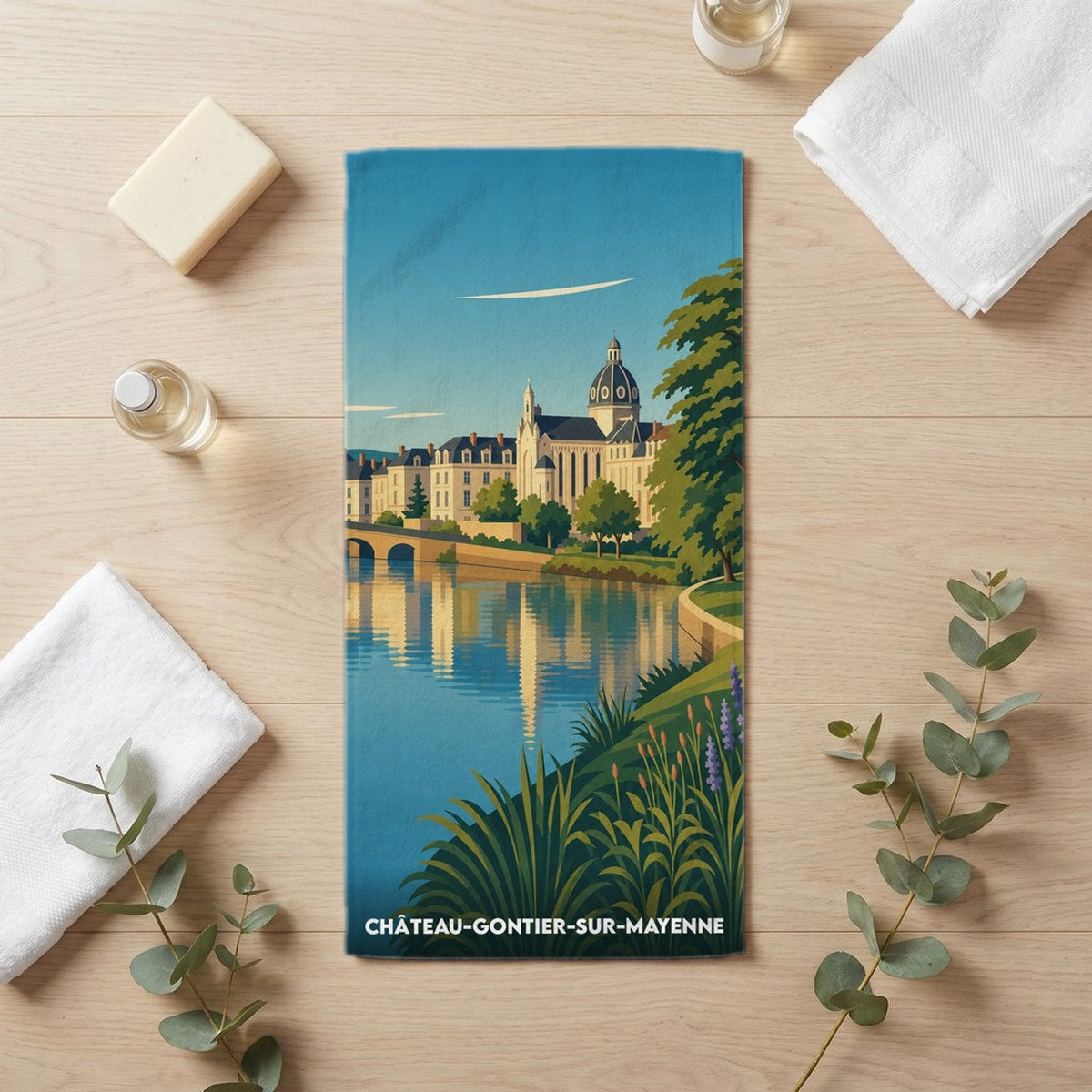 Serviette de bain 30 cm x 60 cm souvenir de Château-Gontier-sur-Mayenne