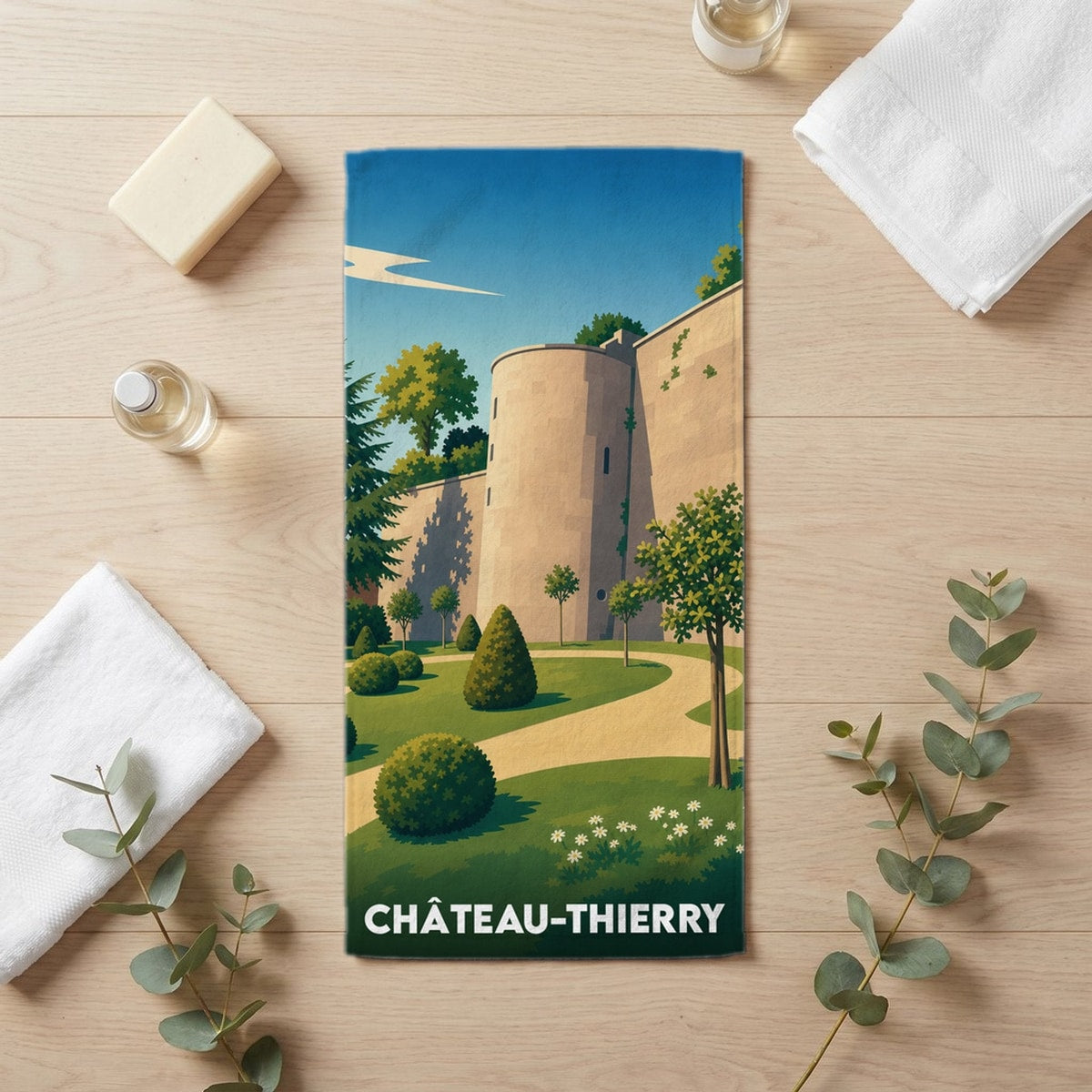 Serviette de bain 30 cm x 60 cm souvenir de Château-Thierry