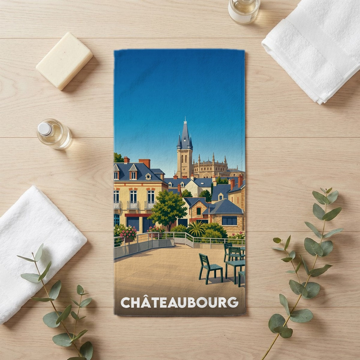 Serviette de bain 30 cm x 60 cm souvenir de Châteaubourg