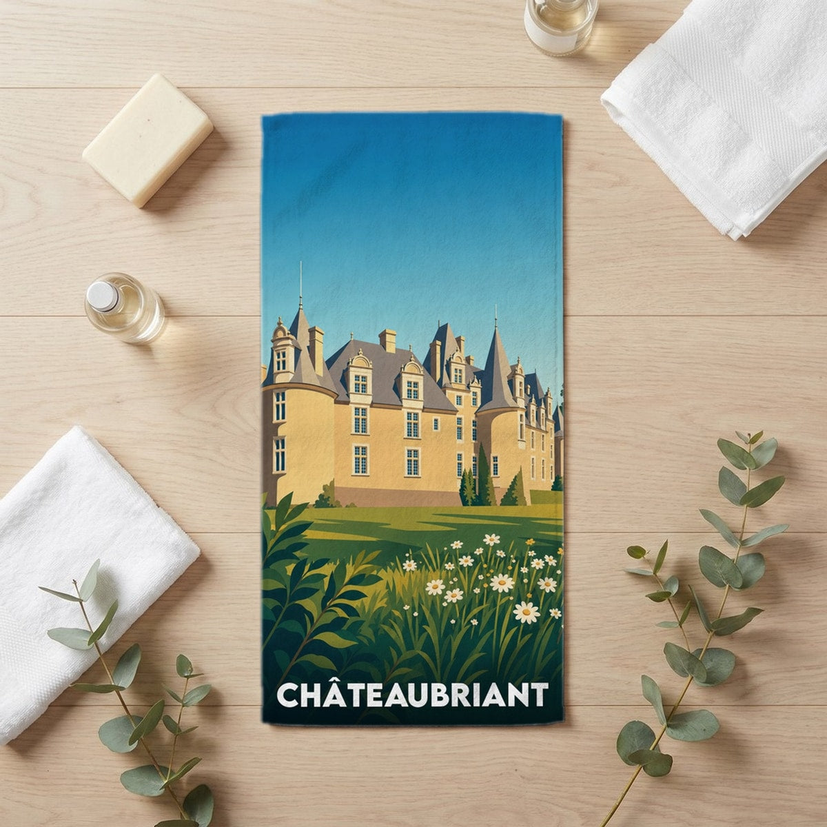 Serviette de bain 30 cm x 60 cm souvenir de Châteaubriant