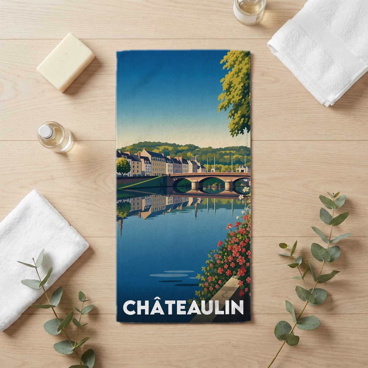 Serviette de bain 30 cm x 60 cm souvenir de Châteaulin