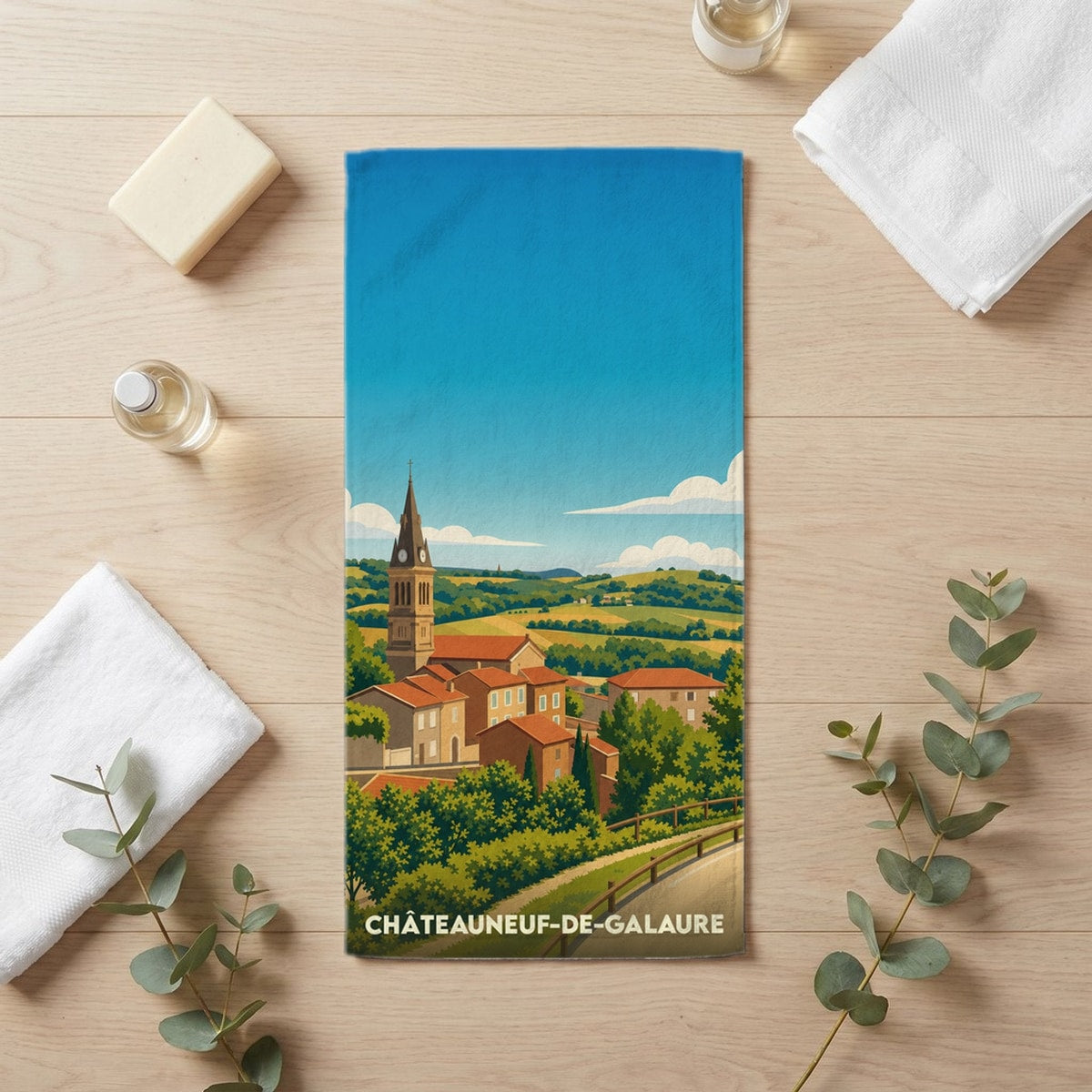 Serviette de bain 30 cm x 60 cm souvenir de Châteauneuf-de-Galaure