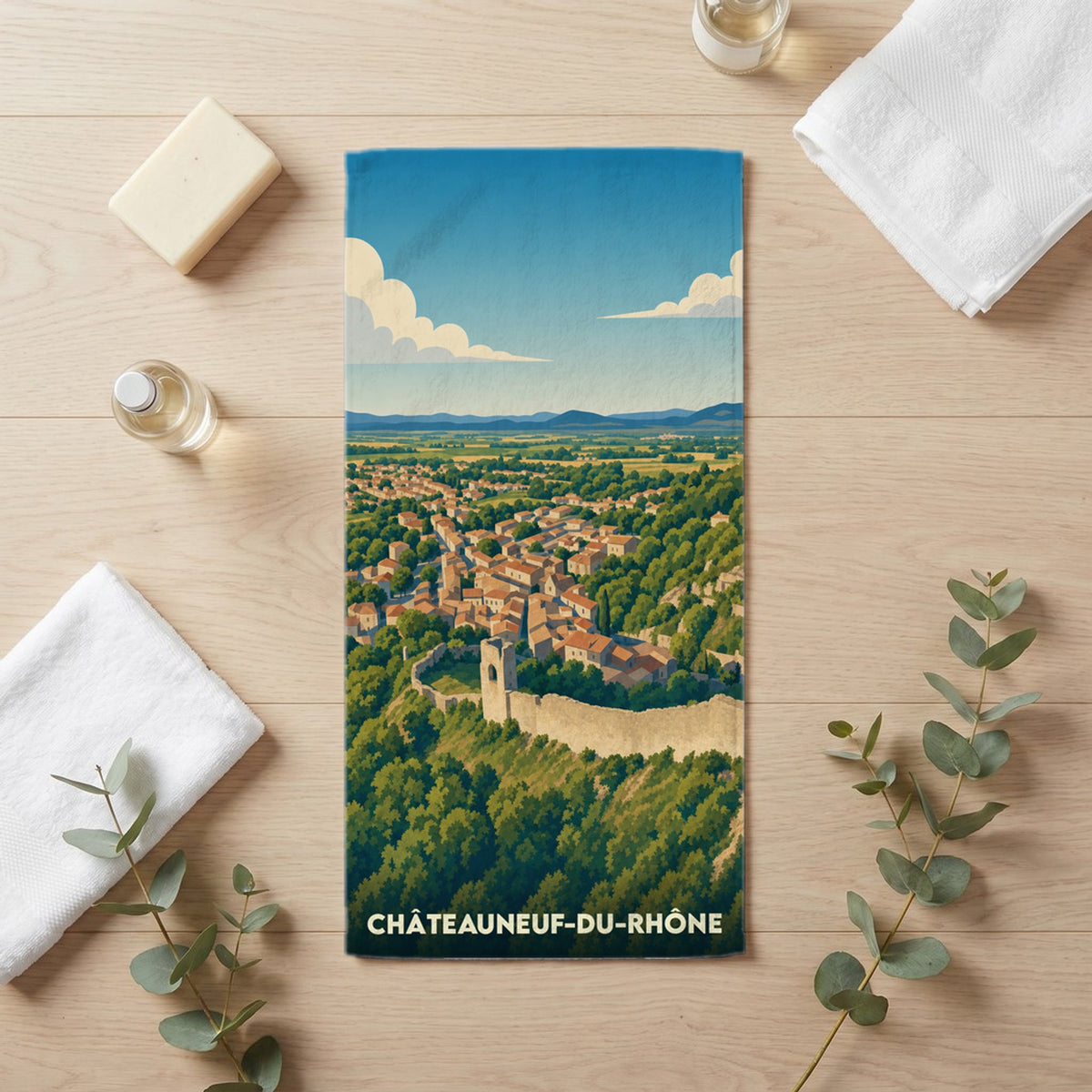 Serviette de bain 30 cm x 60 cm souvenir de Châteauneuf-du-Rhône