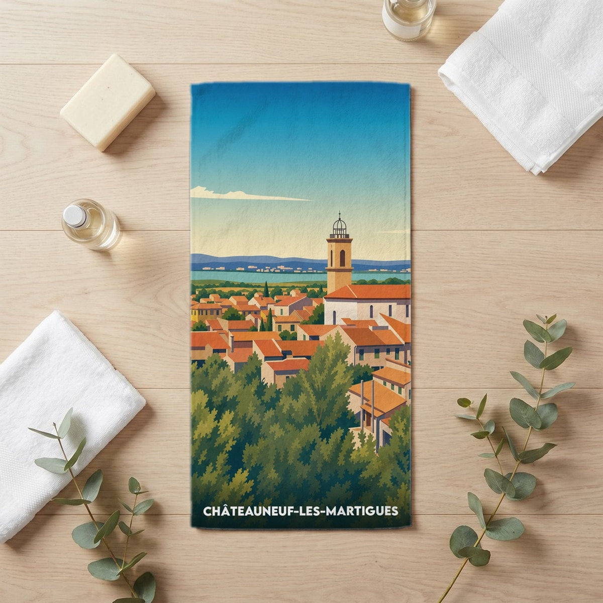 Serviette de bain 30 cm x 60 cm souvenir de Châteauneuf-les-Martigues