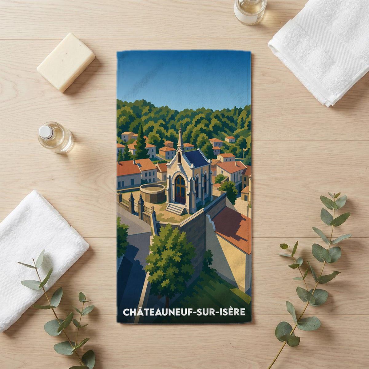Serviette de bain 30 cm x 60 cm souvenir de Châteauneuf-sur-Isère