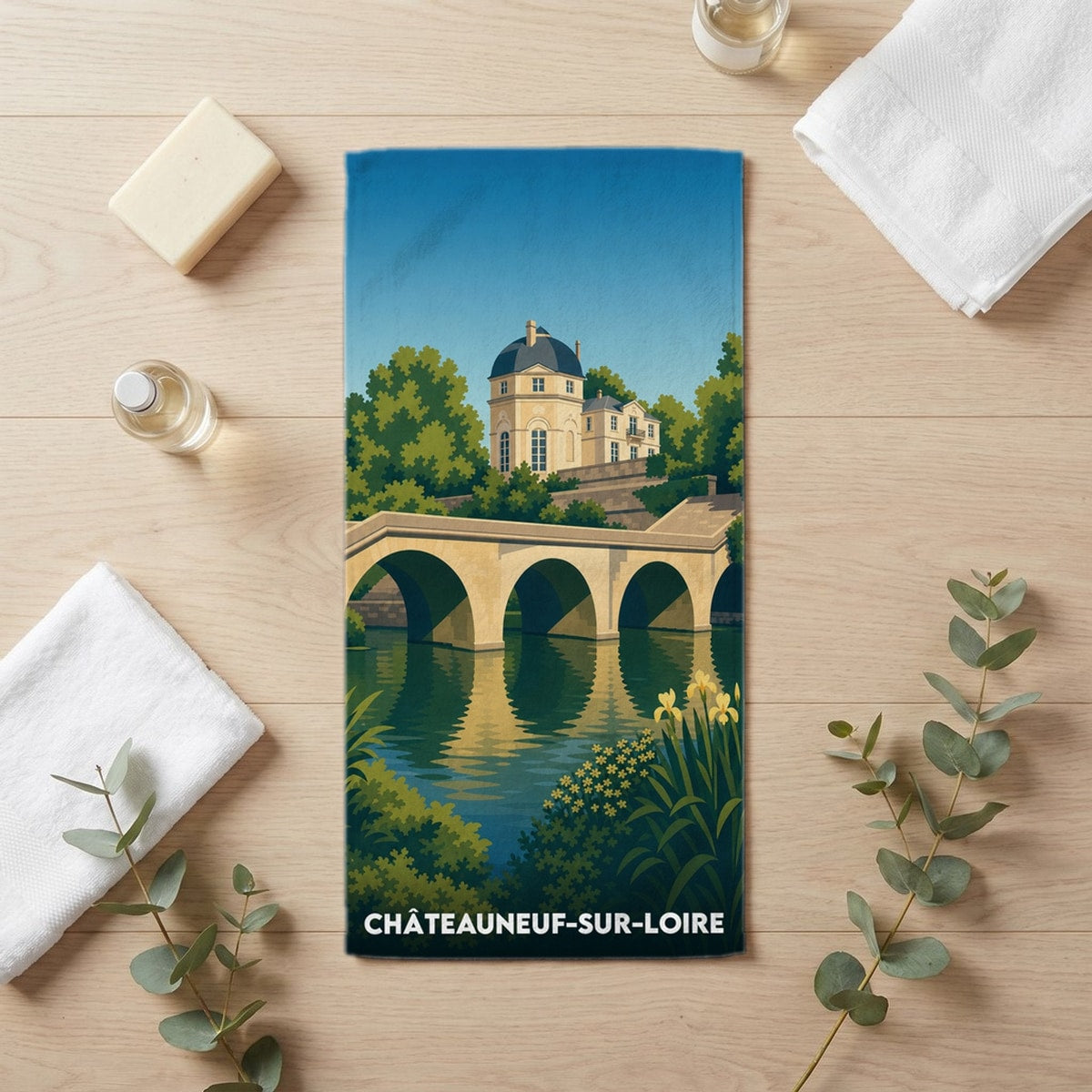 Serviette de bain 30 cm x 60 cm souvenir de Châteauneuf-sur-Loire