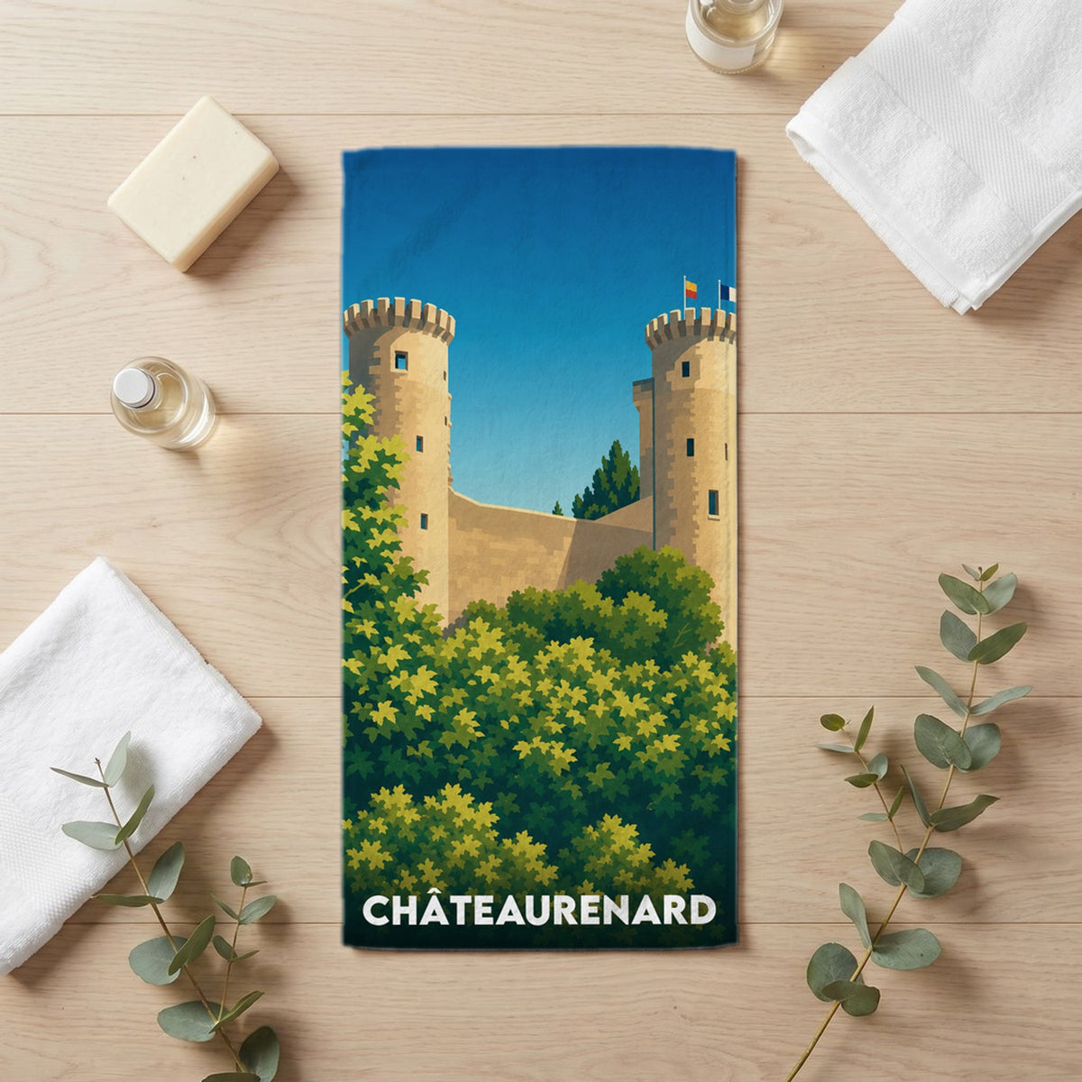 Serviette de bain 30 cm x 60 cm souvenir de Châteaurenard