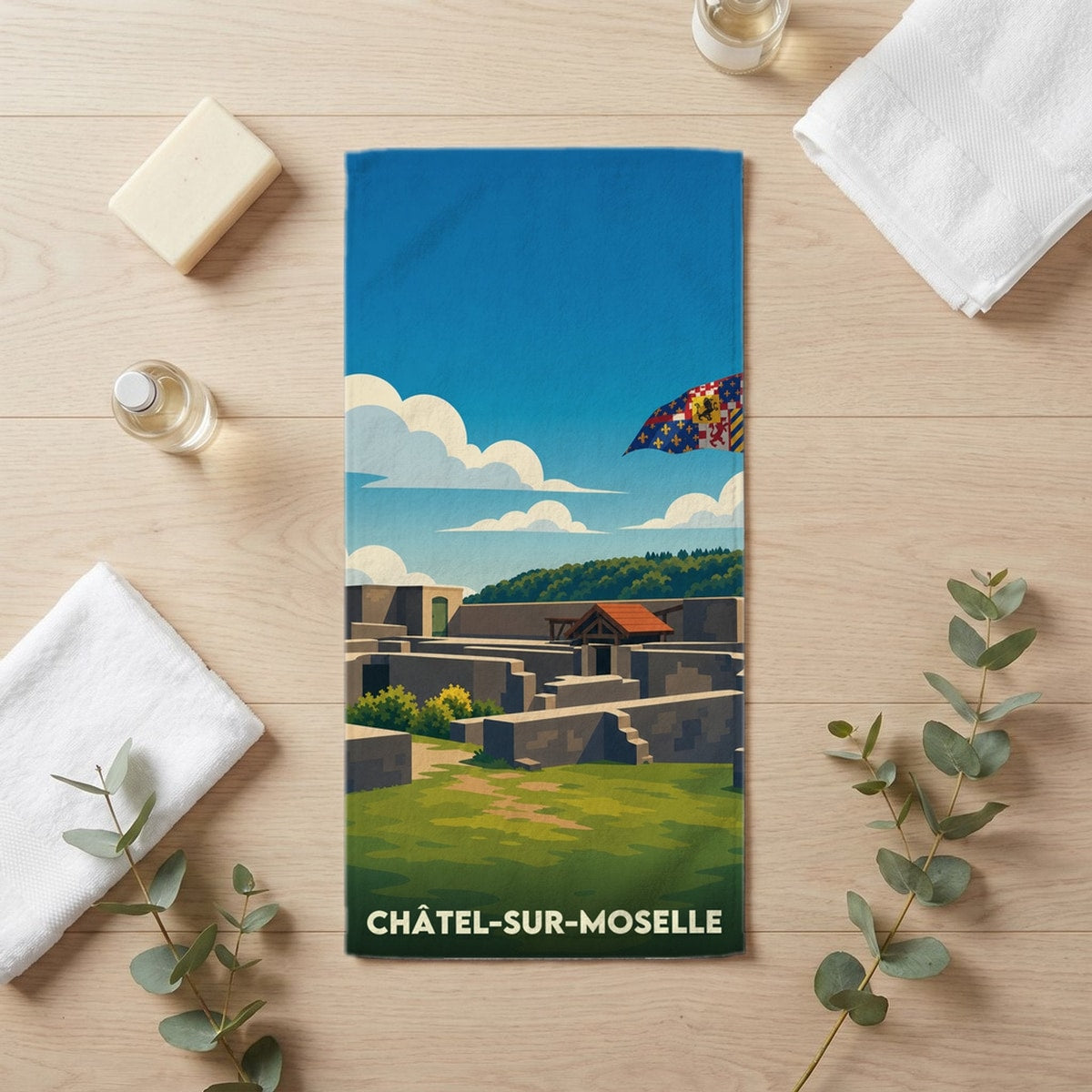 Serviette de bain 30 cm x 60 cm souvenir de Châtel-sur-Moselle