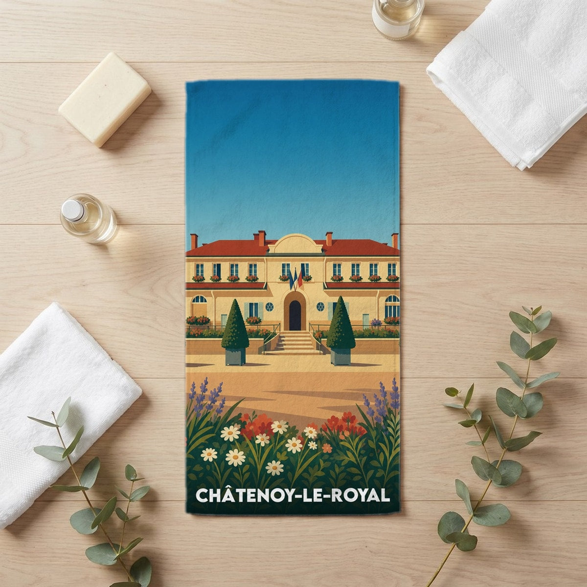 Serviette de bain 30 cm x 60 cm souvenir de Châtenoy-le-Royal