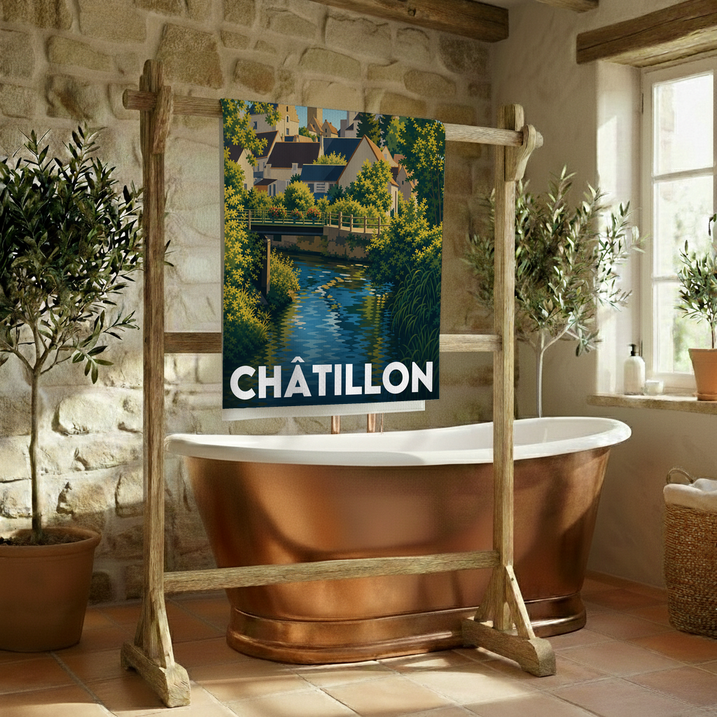 Serviette de bain 70 cm x 140 cm souvenir de Châtillon