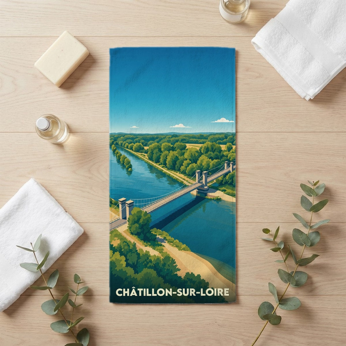 Serviette de bain 30 cm x 60 cm souvenir de Châtillon-sur-Loire