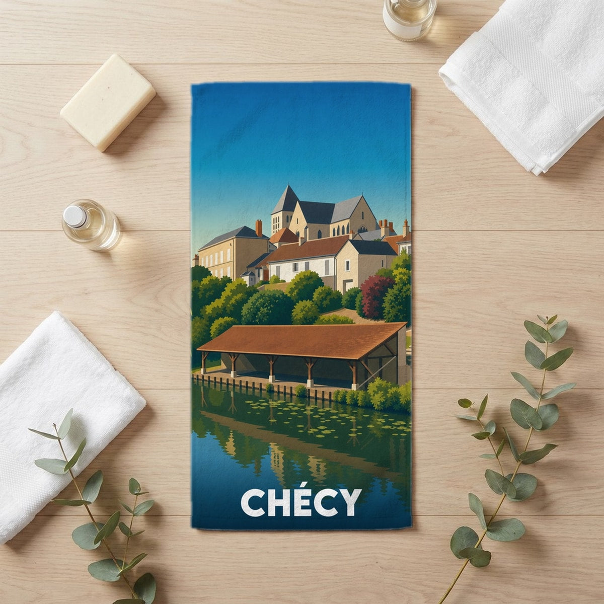 Serviette de bain 30 cm x 60 cm souvenir de Chécy