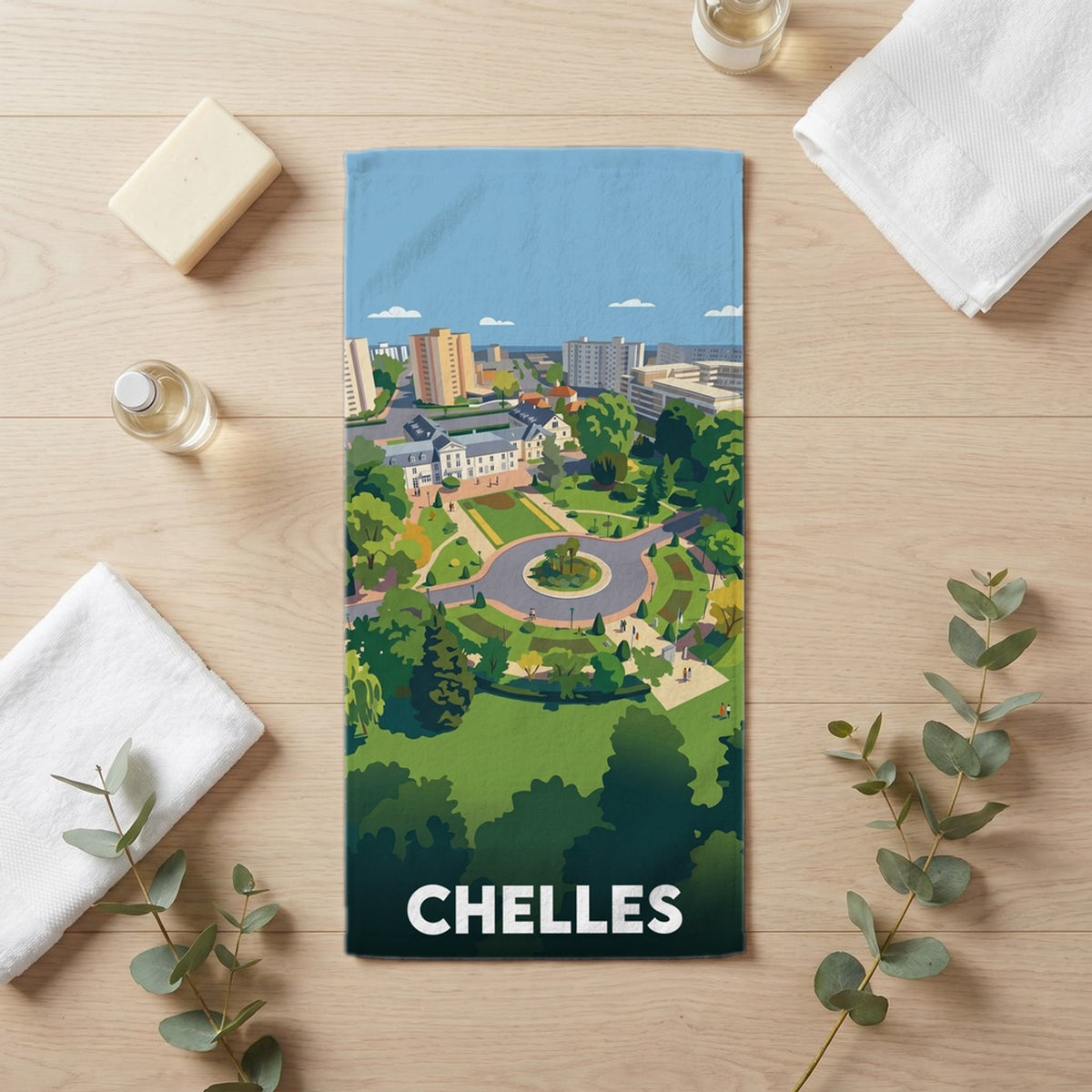 Serviette de bain 30 cm x 60 cm souvenir de Chelles