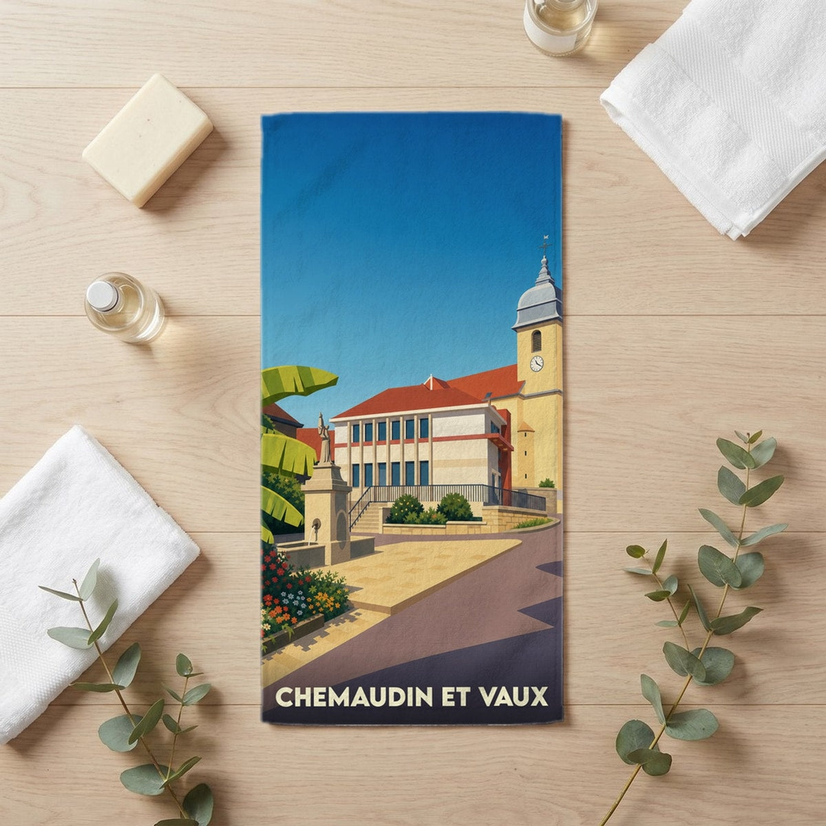 Serviette de bain 30 cm x 60 cm souvenir de Chemaudin et Vaux