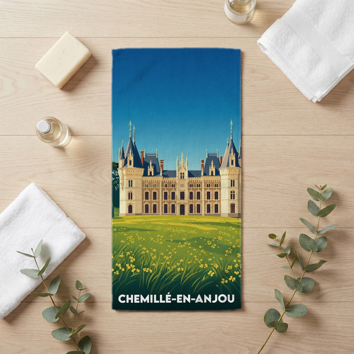 Serviette de bain 30 cm x 60 cm souvenir de Chemillé-en-Anjou