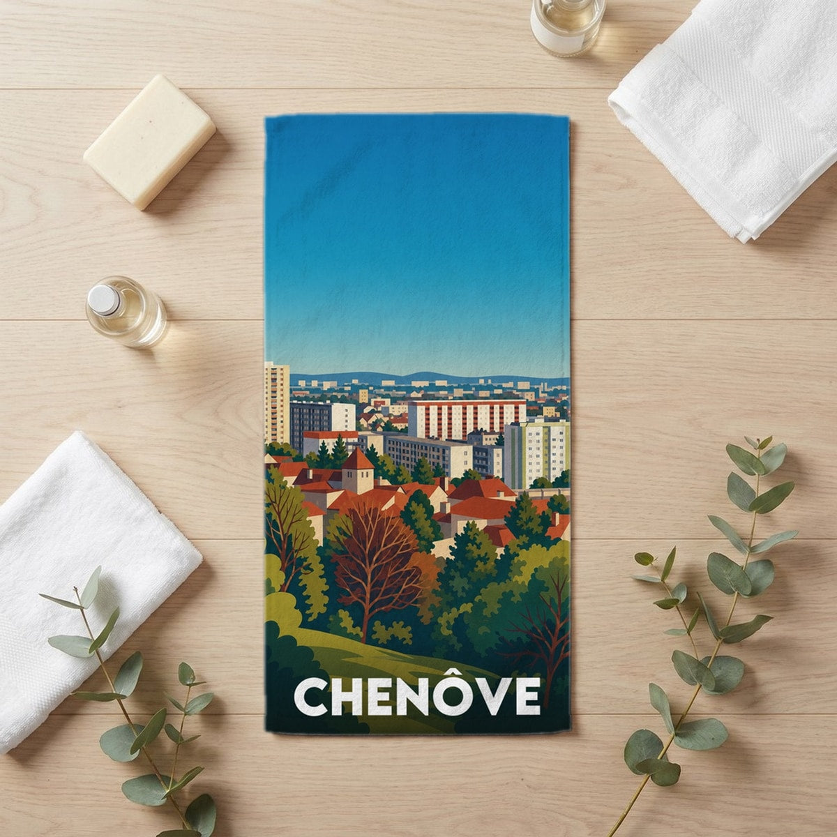 Serviette de bain 30 cm x 60 cm souvenir de Chenôve