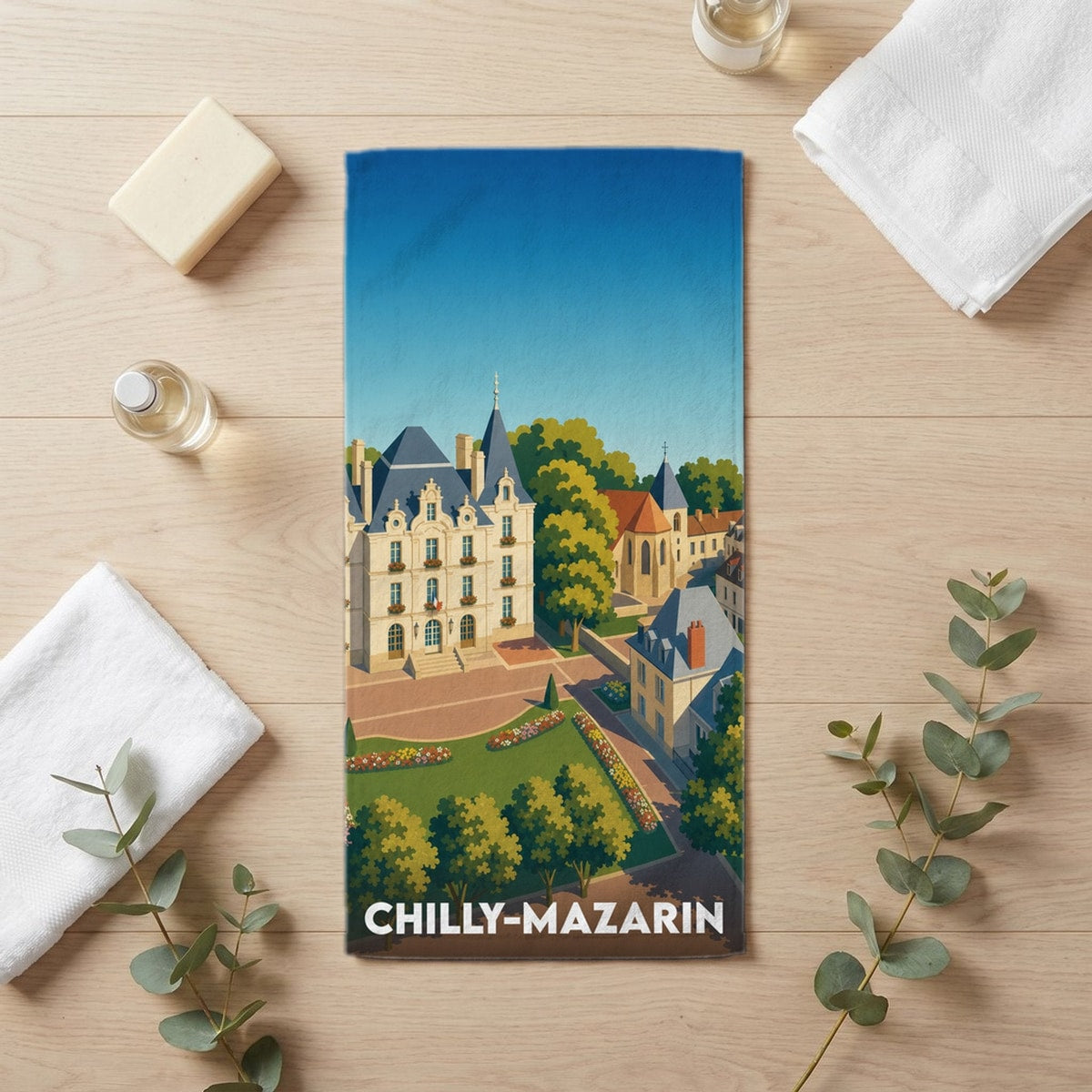 Serviette de bain 30 cm x 60 cm souvenir de Chilly-Mazarin