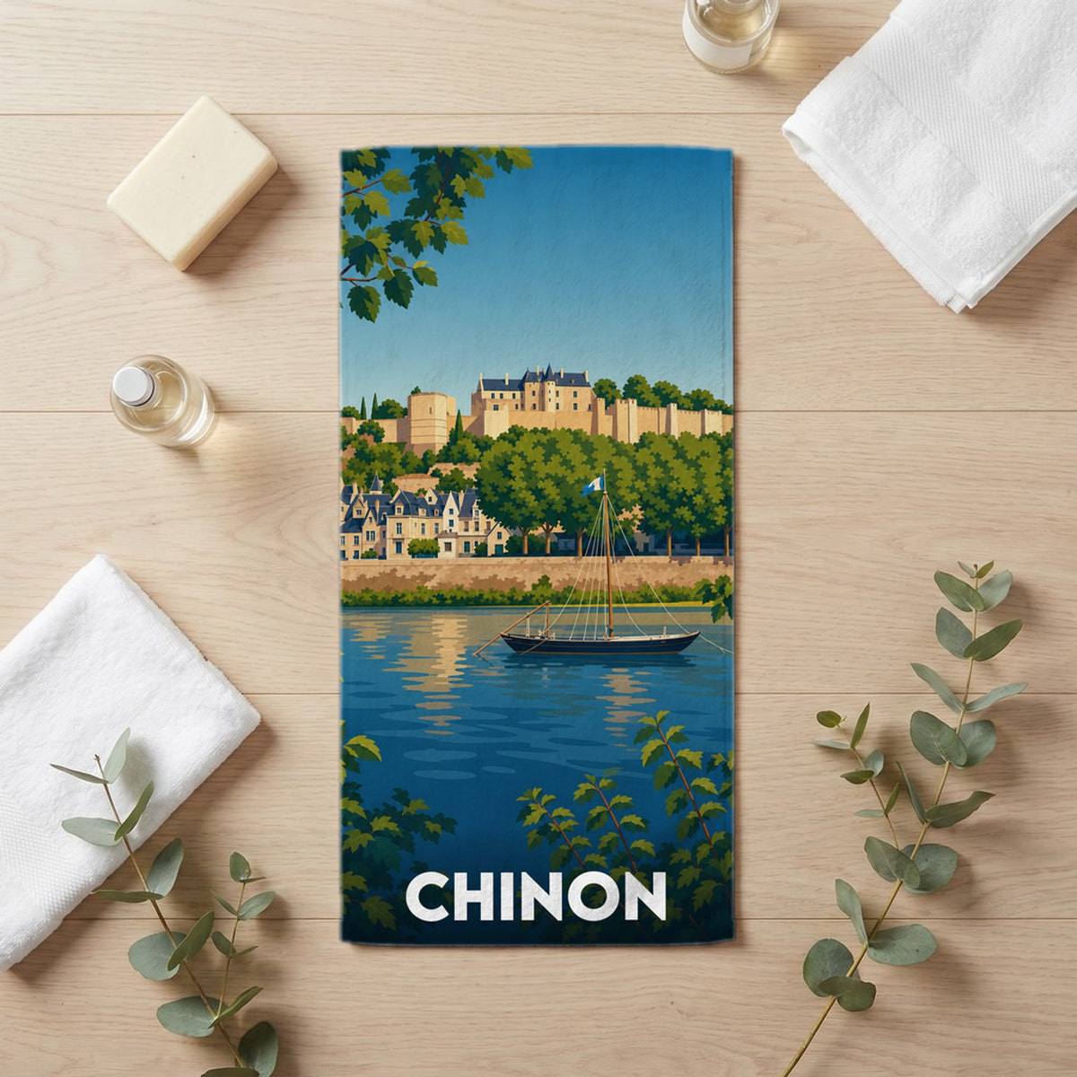 Serviette de bain 30 cm x 60 cm souvenir de Chinon