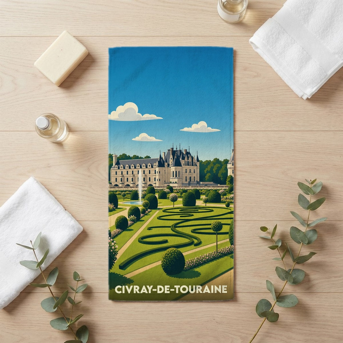 Serviette de bain 30 cm x 60 cm souvenir de Civray-de-Touraine