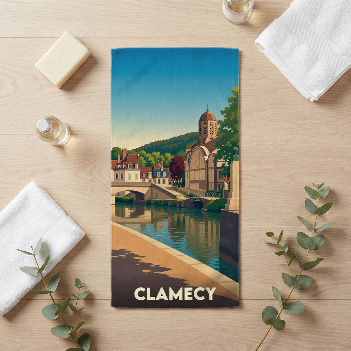 Serviette de bain 30 cm x 60 cm souvenir de Clamecy