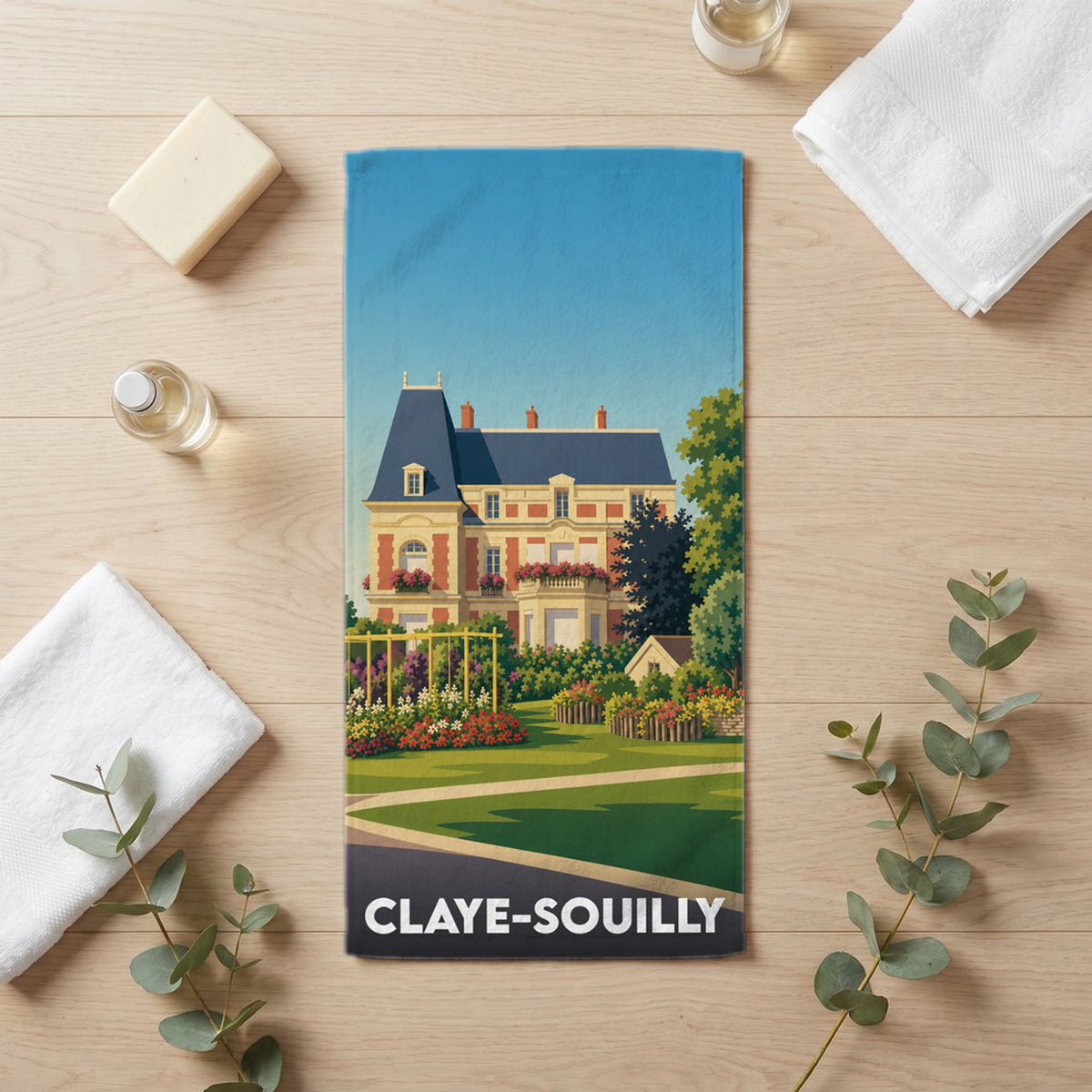 Serviette de bain 30 cm x 60 cm souvenir de Claye-Souilly
