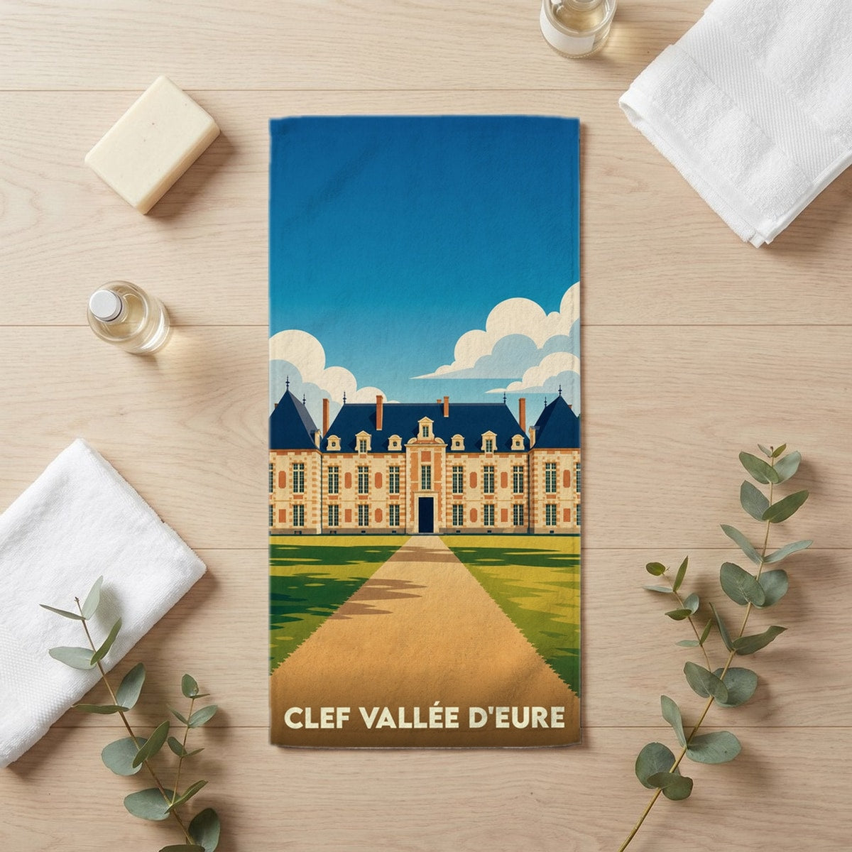Serviette de bain 30 cm x 60 cm souvenir de Clef Vallée d'Eure