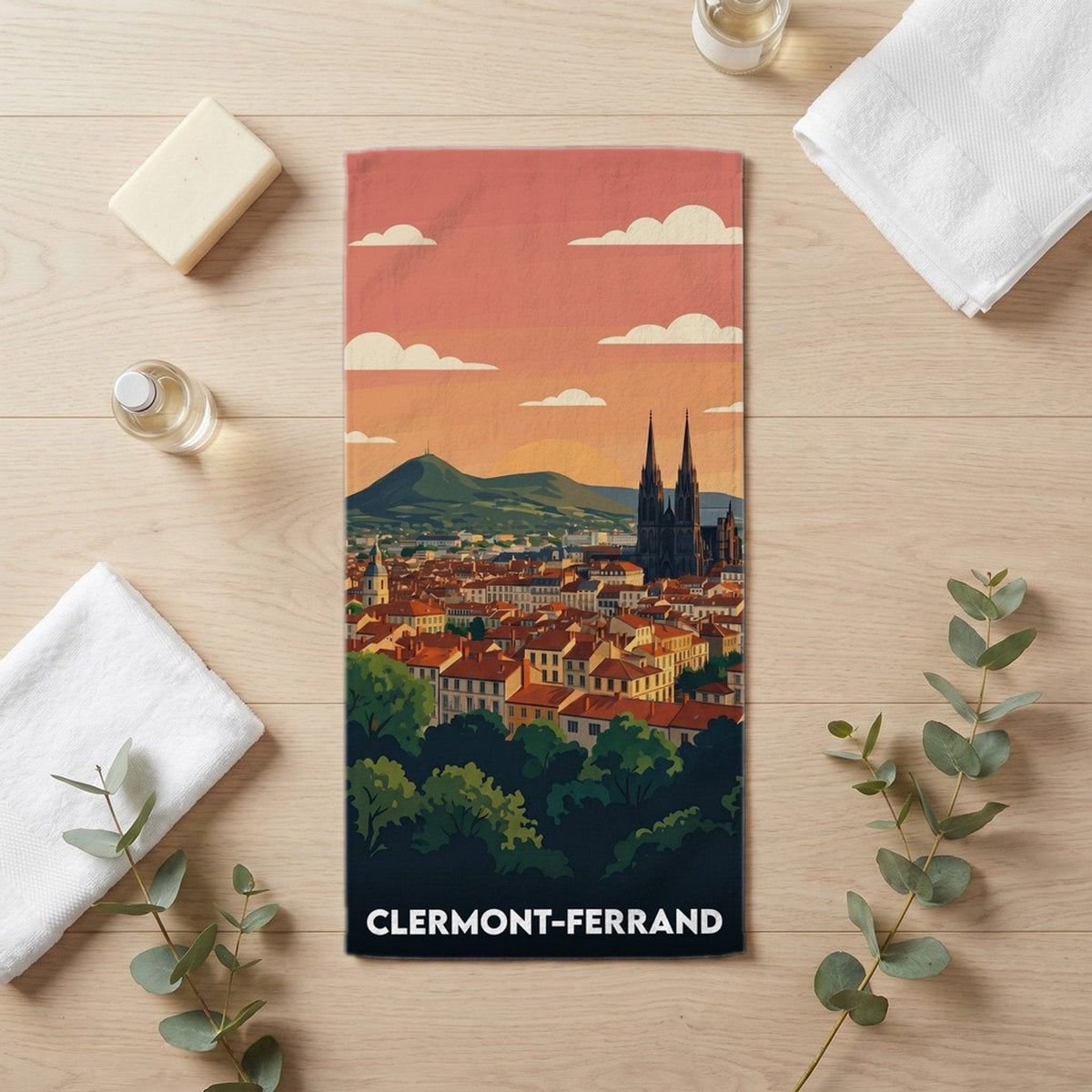 Serviette de bain 30 cm x 60 cm souvenir de Clermont-Ferrand