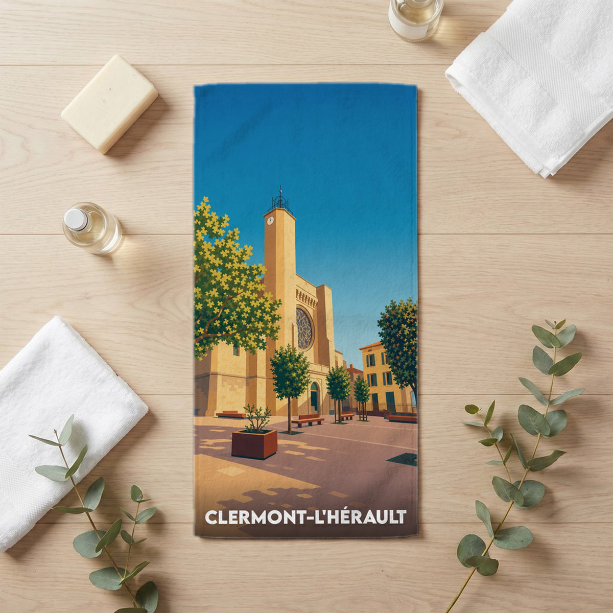 Serviette de bain 30 cm x 60 cm souvenir de Clermont-l'Hérault