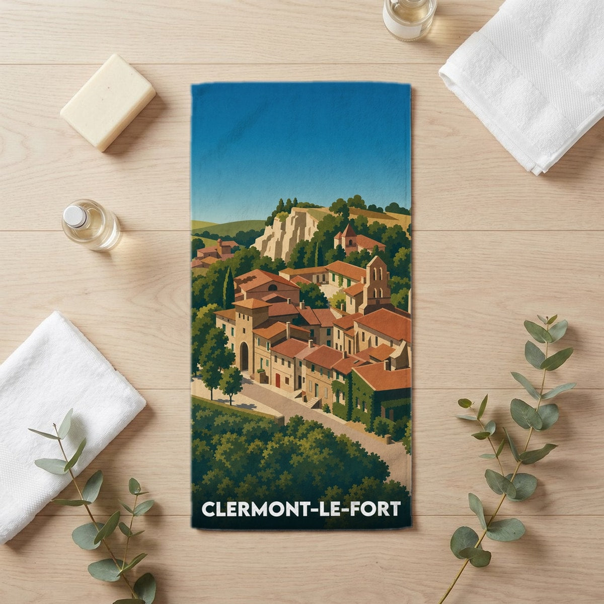 Serviette de bain 30 cm x 60 cm souvenir de Clermont-le-Fort