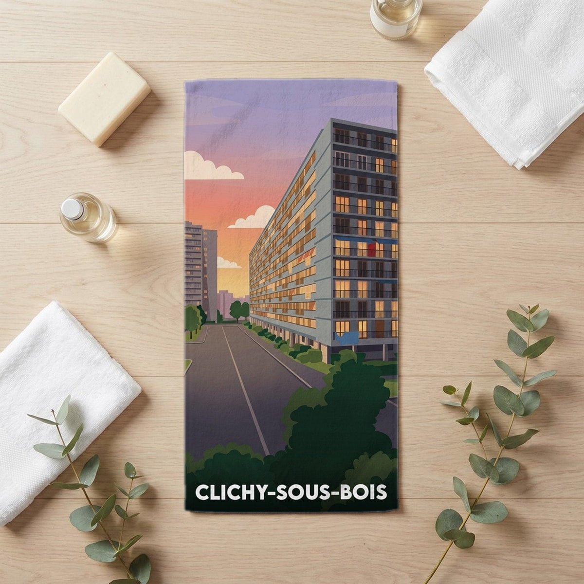 Serviette de bain 30 cm x 60 cm souvenir de Clichy-sous-Bois