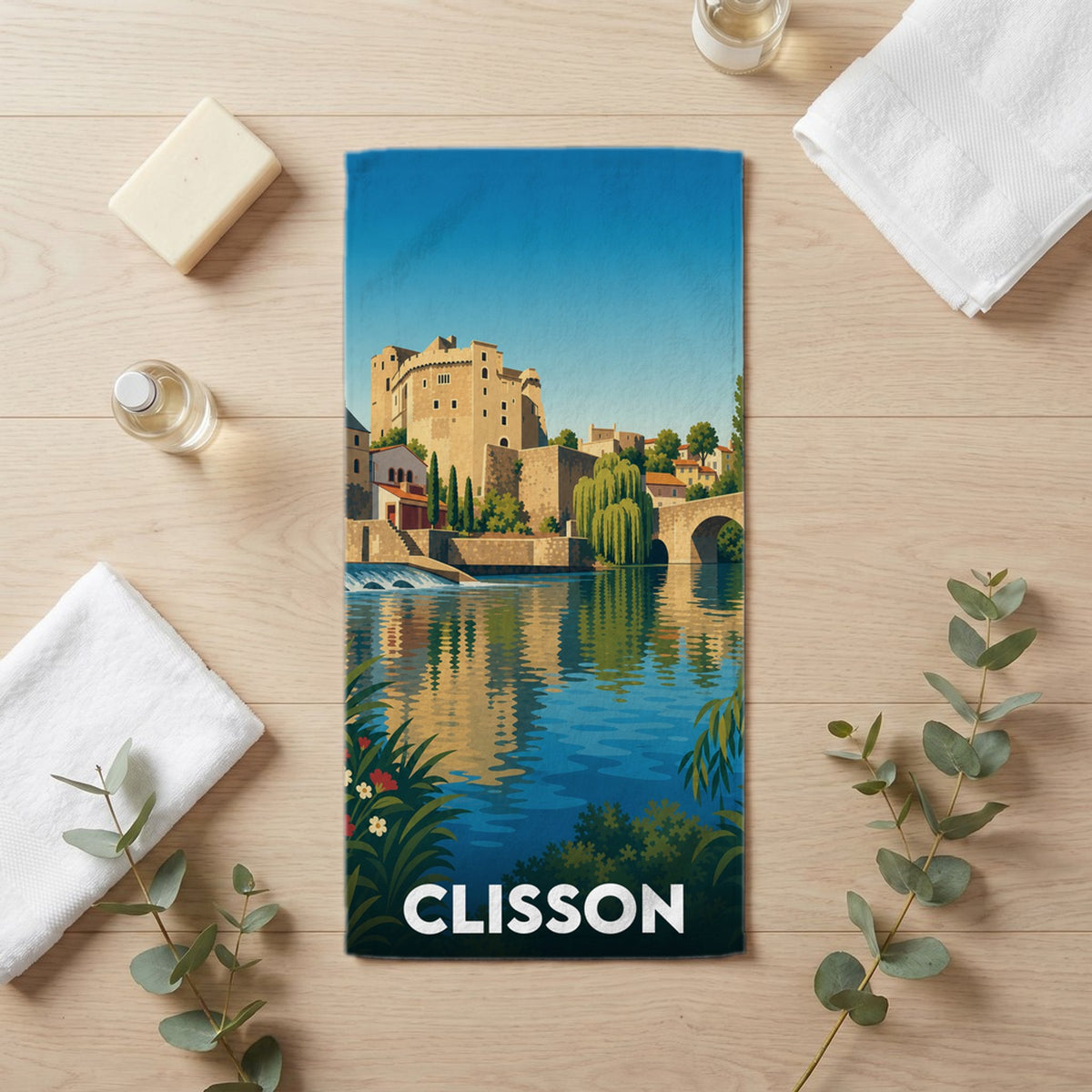 Serviette de bain 30 cm x 60 cm souvenir de Clisson