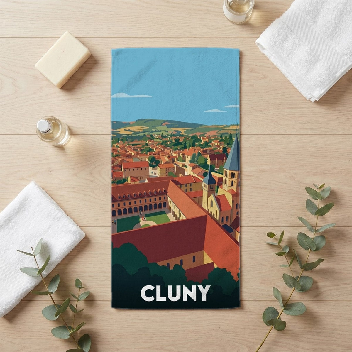 Serviette de bain 30 cm x 60 cm souvenir de Cluny