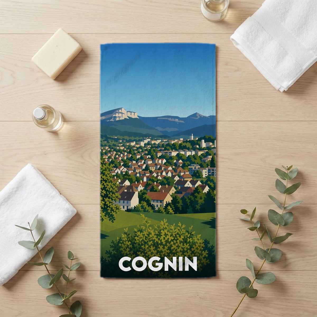 Serviette de bain 30 cm x 60 cm souvenir de Cognin