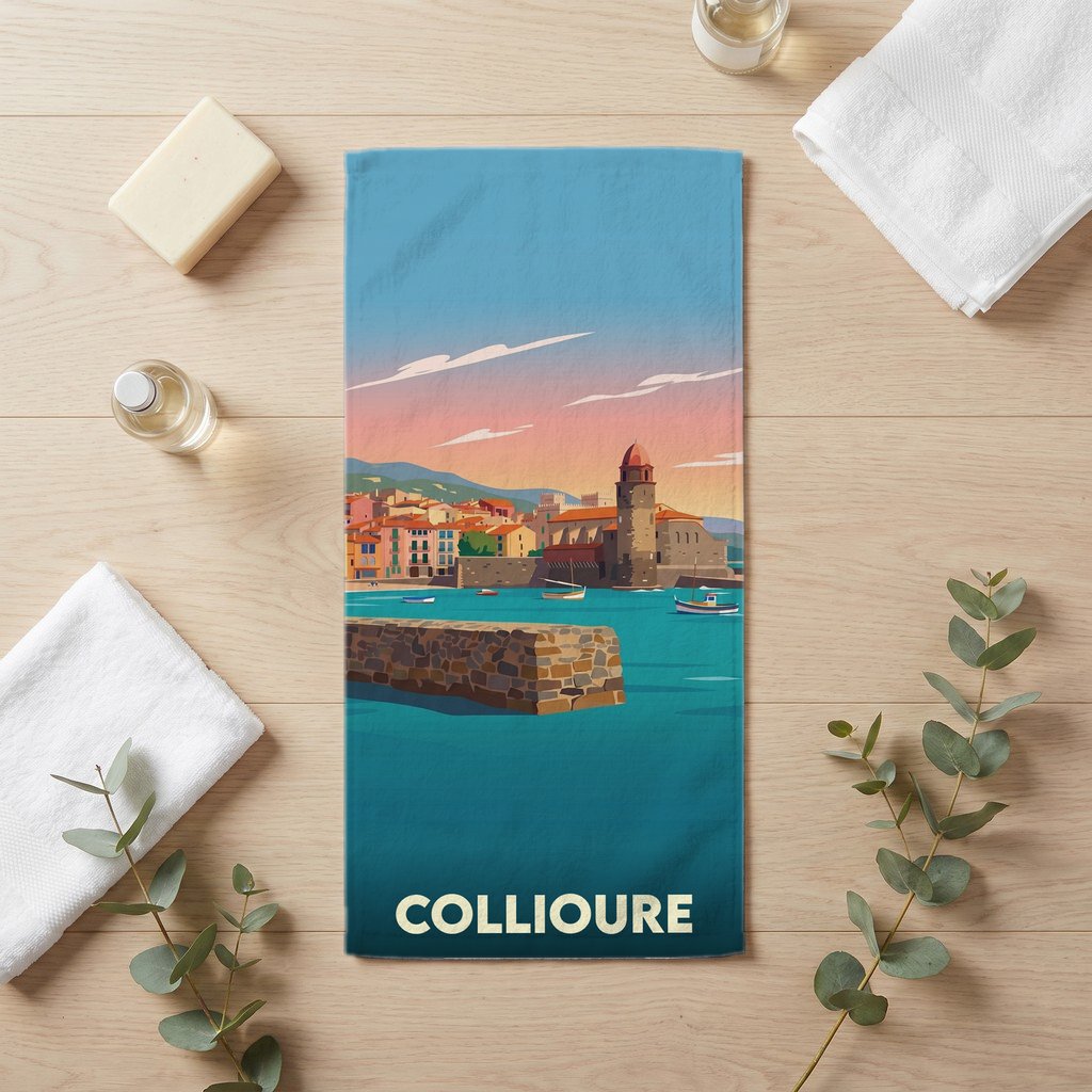 Serviette de bain 30 cm x 60 cm souvenir de Collioure