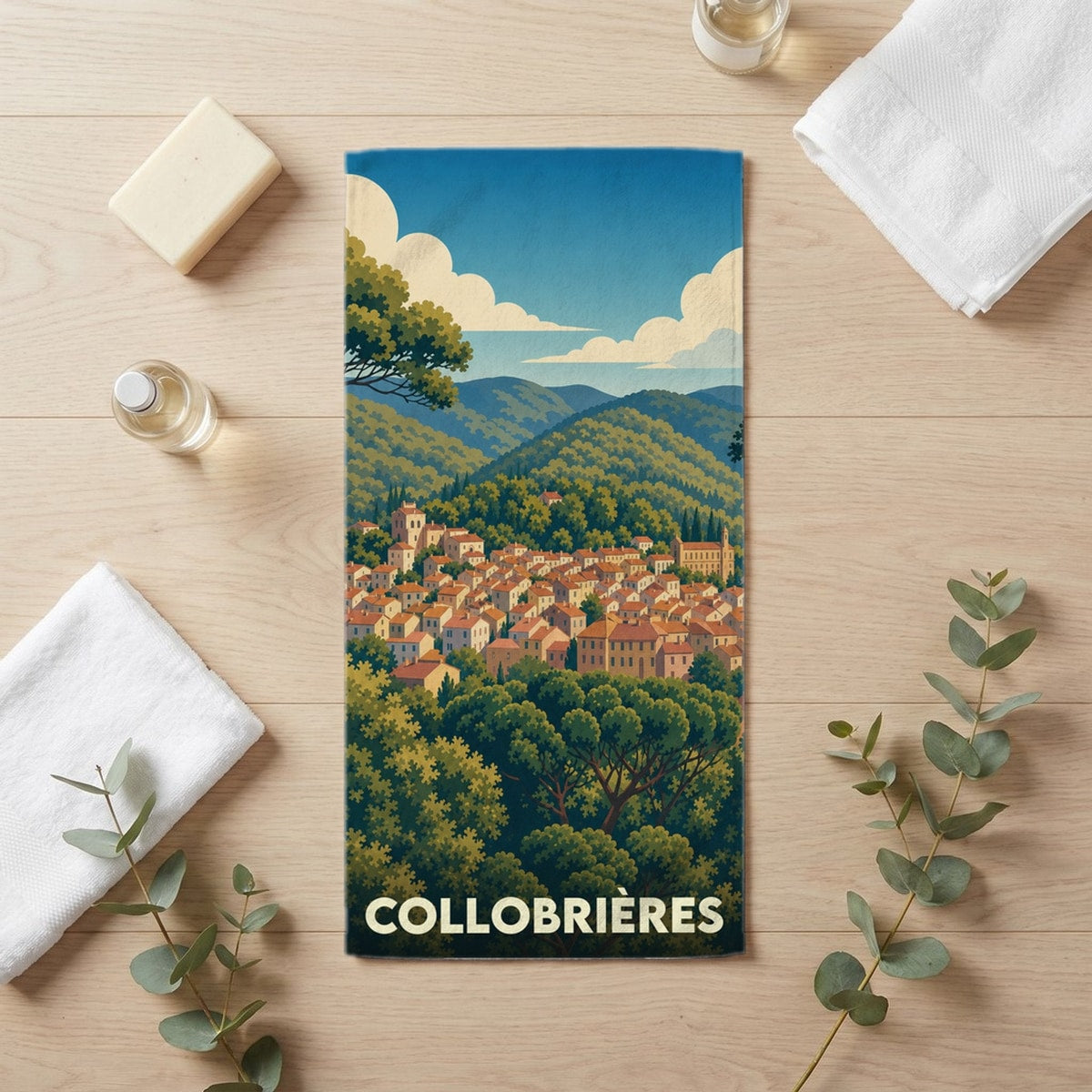 Serviette de bain 30 cm x 60 cm souvenir de Collobrières