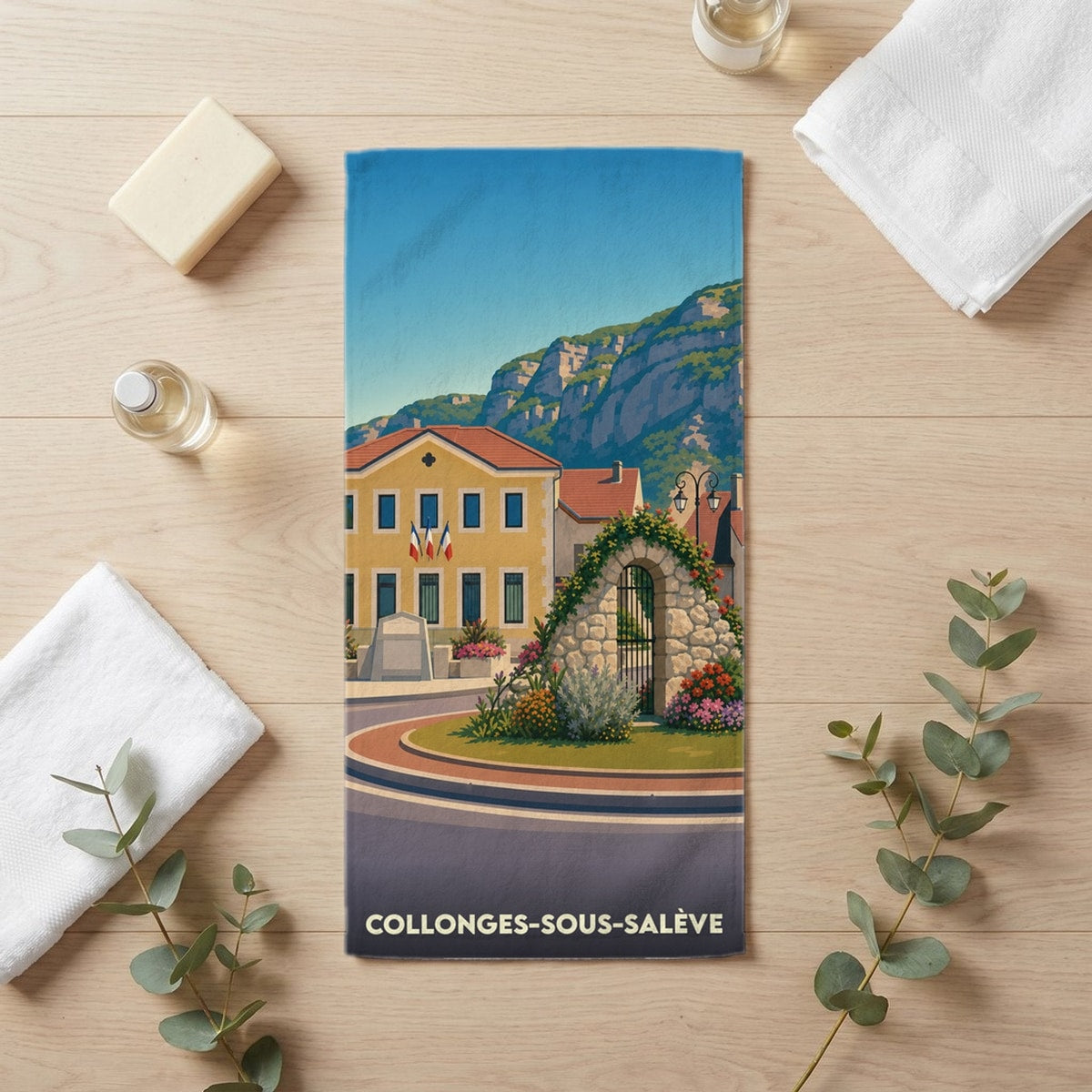 Serviette de bain 30 cm x 60 cm souvenir de Collonges-sous-Salève