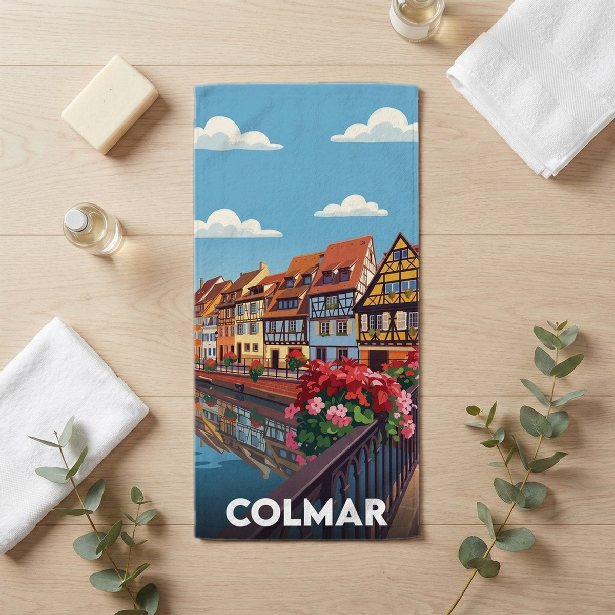 Serviette de bain 30 cm x 60 cm souvenir de Colmar