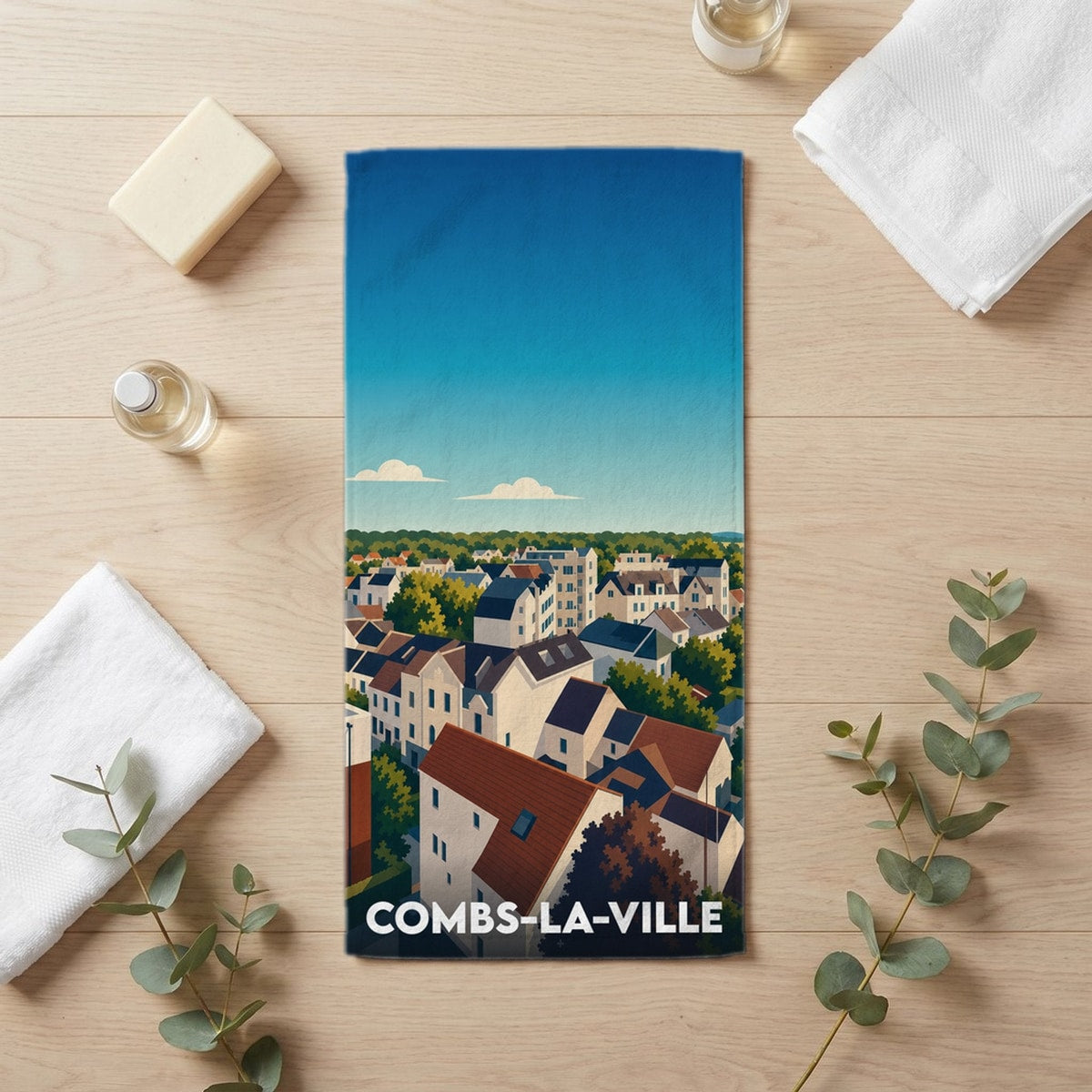 Serviette de bain 30 cm x 60 cm souvenir de Combs-la-Ville