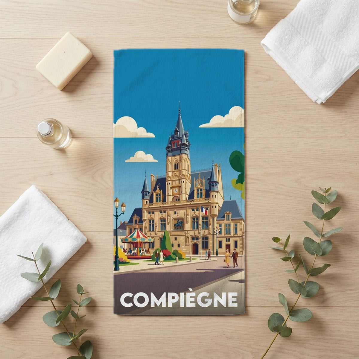 Serviette de bain 30 cm x 60 cm souvenir de Compiègne