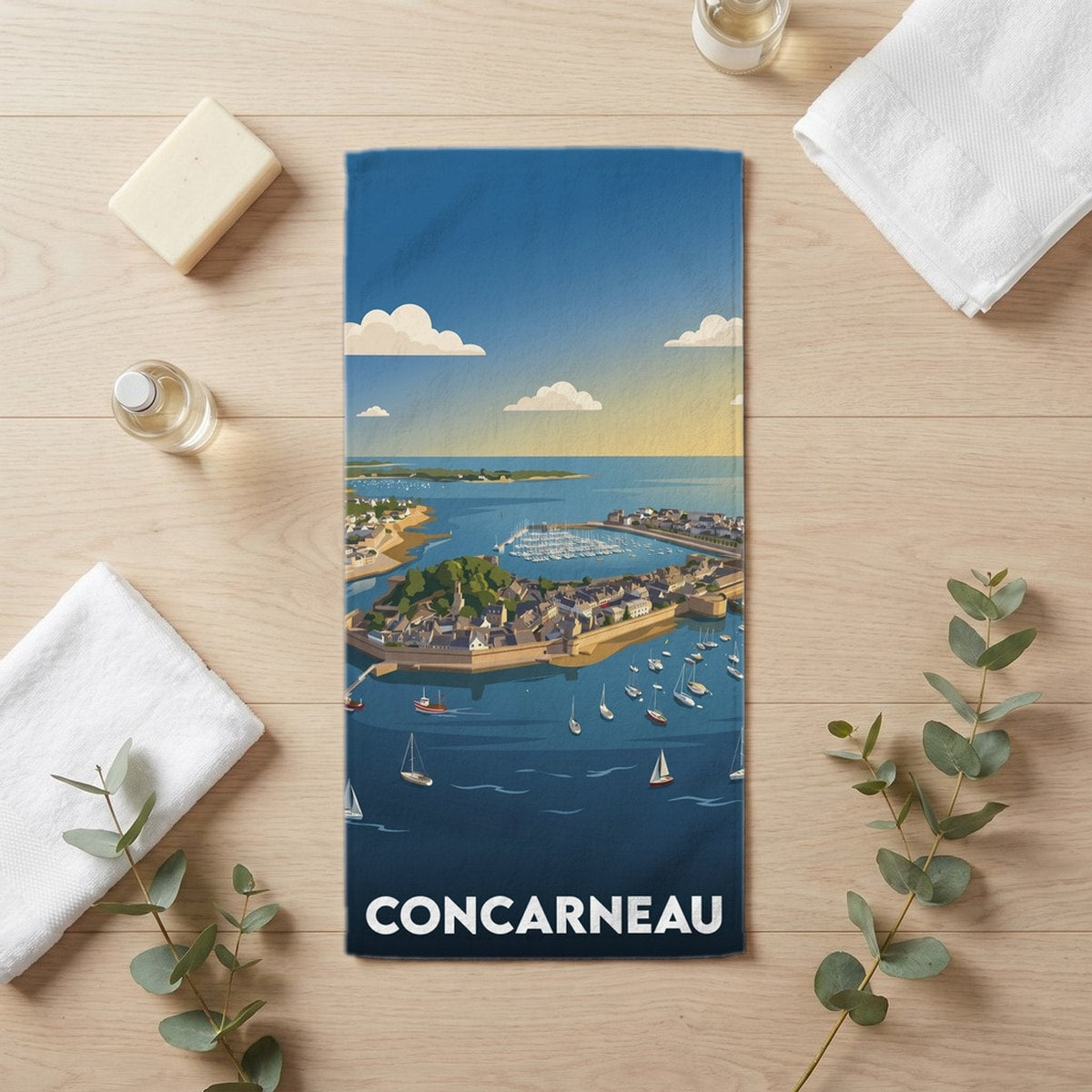 Serviette de bain 30 cm x 60 cm souvenir de Concarneau