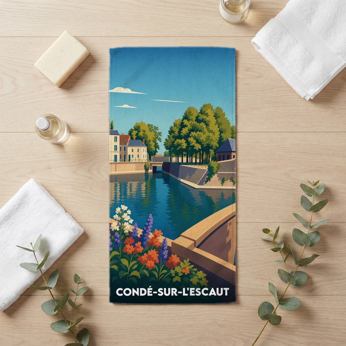 Serviette de bain 30 cm x 60 cm souvenir de Condé-sur-l'Escaut