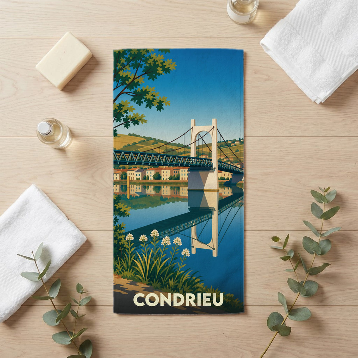 Serviette de bain 30 cm x 60 cm souvenir de Condrieu