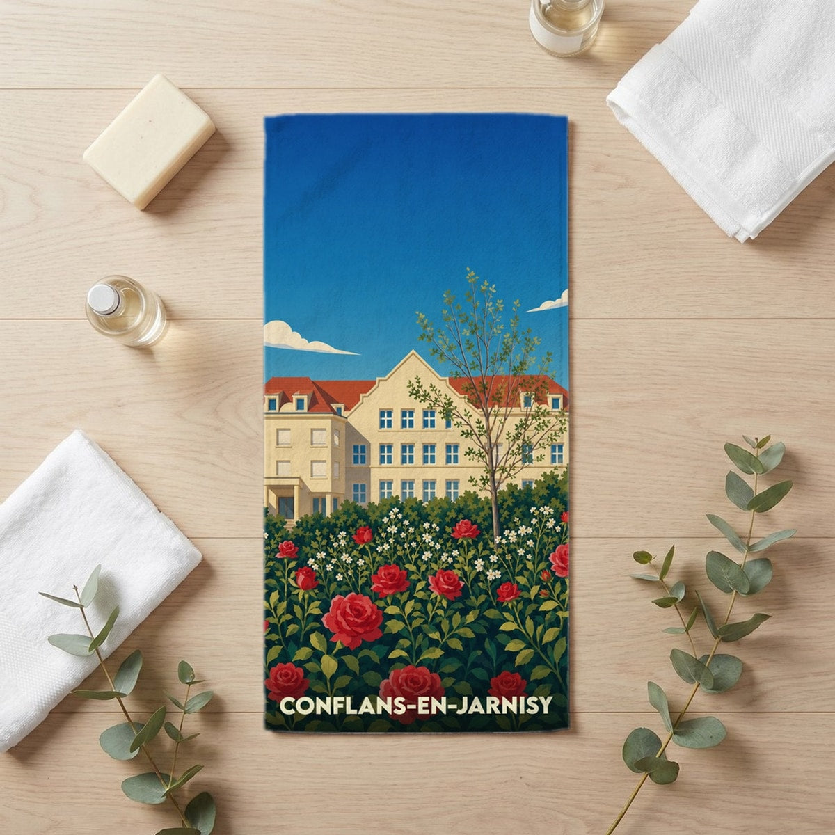 Serviette de bain 30 cm x 60 cm souvenir de Conflans-en-Jarnisy
