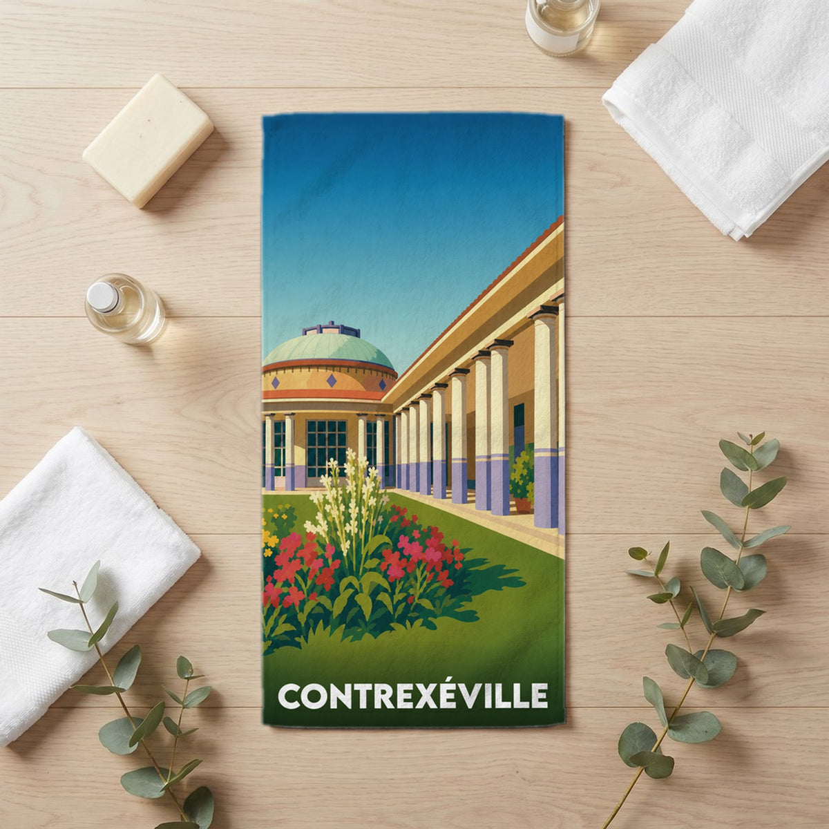 Serviette de bain 30 cm x 60 cm souvenir de Contrexéville
