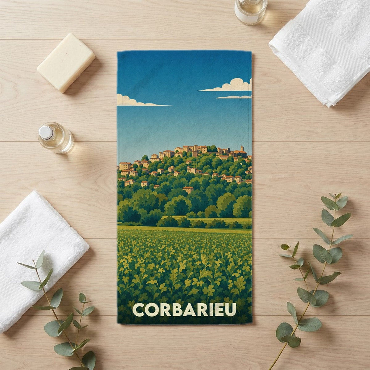 Serviette de bain 30 cm x 60 cm souvenir de Corbarieu