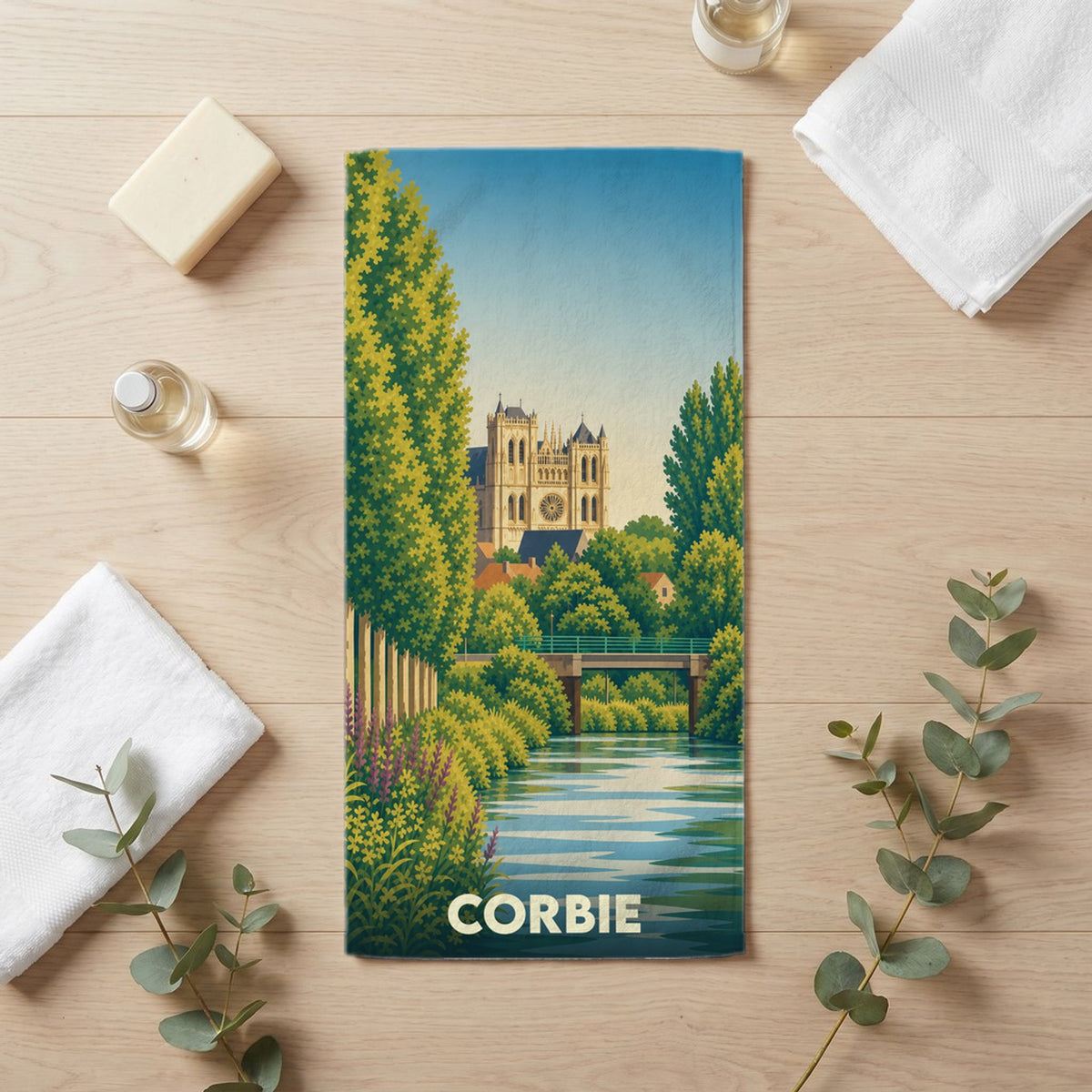 Serviette de bain 30 cm x 60 cm souvenir de Corbie